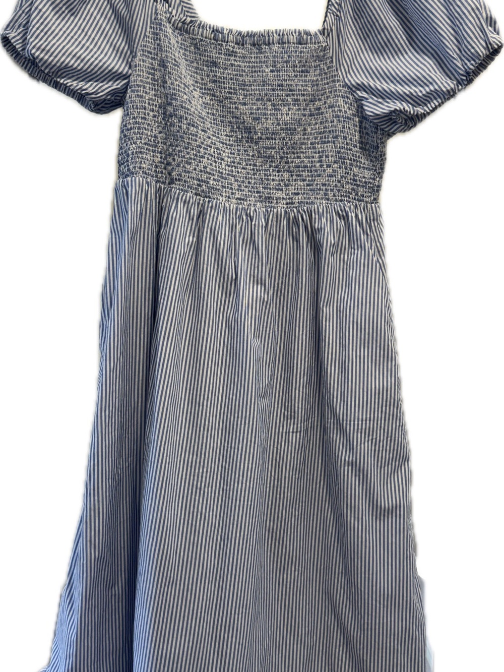 J.Crew factory Blue Striped Puff-Sleeve midi Dress - Picture 9 of 9